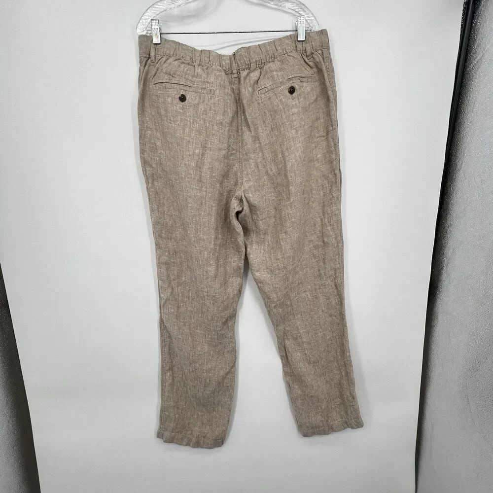 Caribbean Mens 100% Linen Pants Sz 38x31 Beige Draw String Resort Preppy Beachy